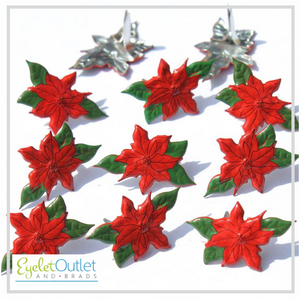 Christmas Poinsettia Brads x 12 | Eyelet Outlet
