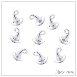 Mini Witch Hat Charms x 6 (Vintage Silver)
