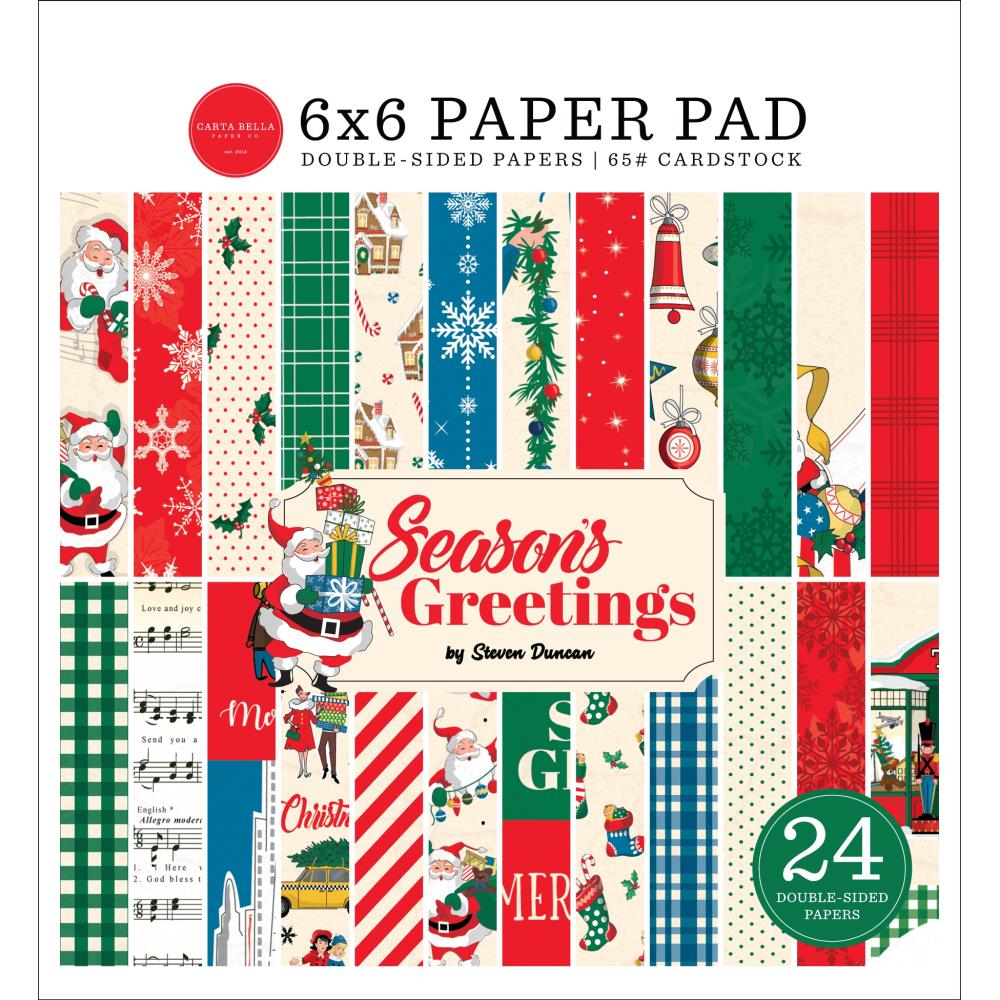 Carta Bella Season's Greetings Double-Sided Paper Pad 6"X6" | 24 Pages