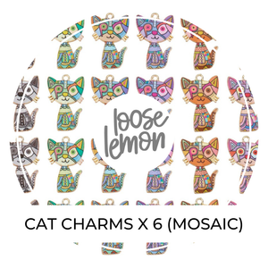 Cat Enamel Charms x 6 | (Mosaic)