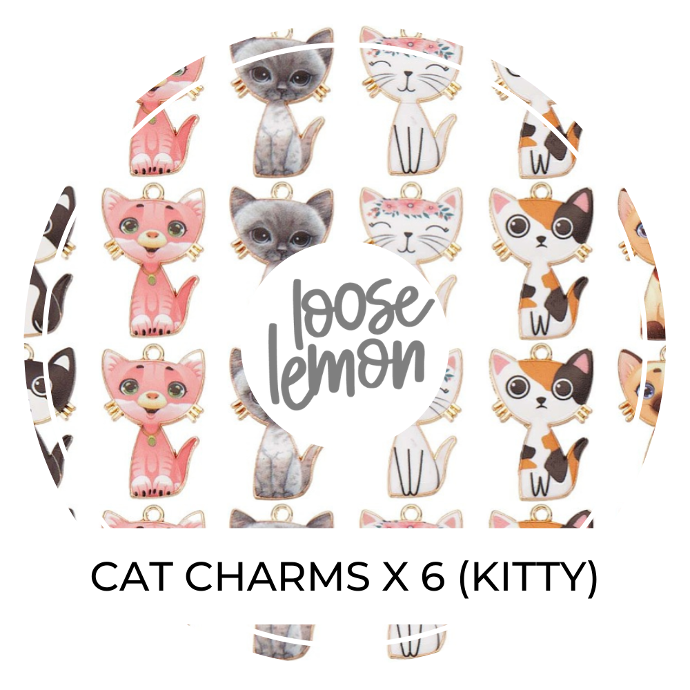 Cat Enamel Charms x 6 | (Kitty)