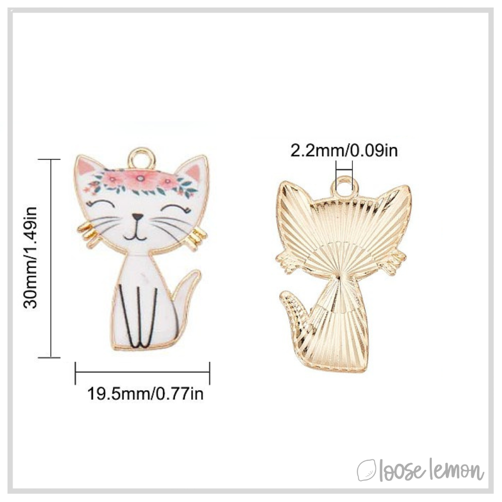 Cat Enamel Charms x 6 | (Kitty)