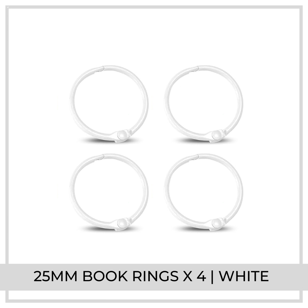 25mm Book Rings x 4 | White