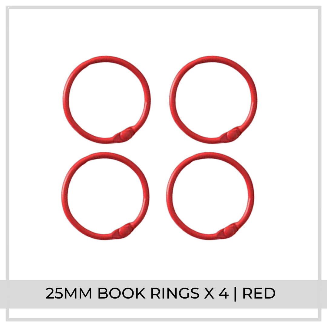 25mm Book Rings x 4 | Red