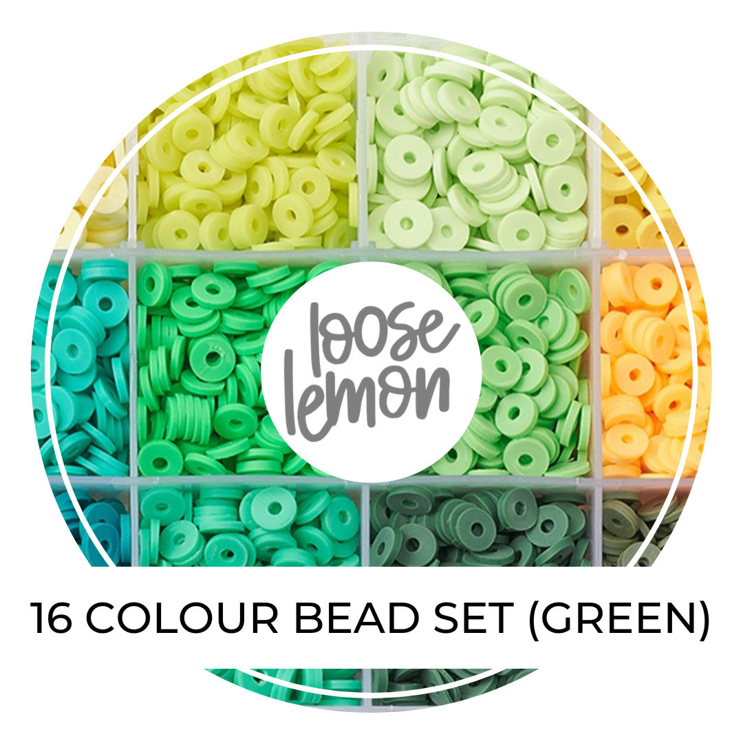 16 Colour Polymer Clay Flat Beads Set (Green)