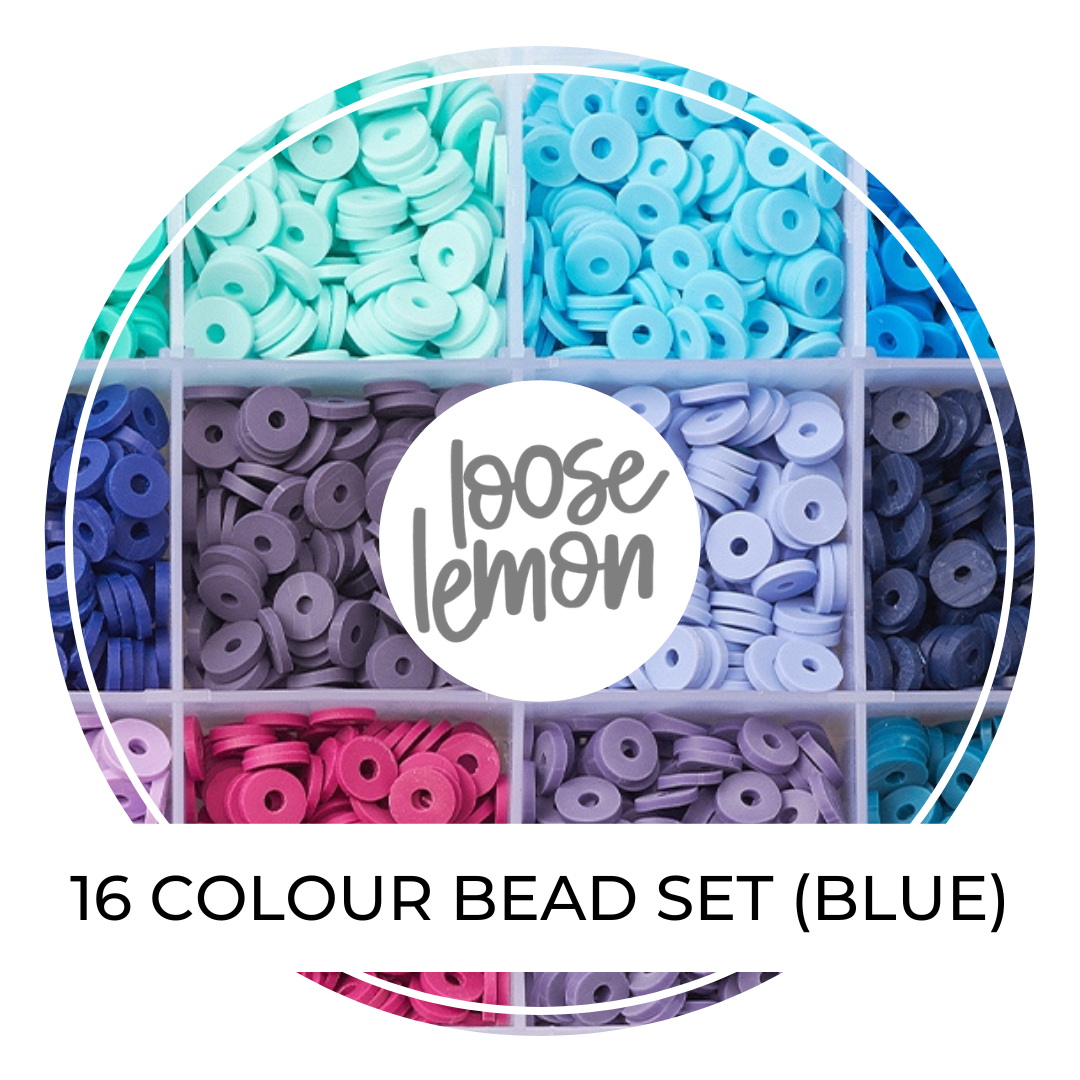 16 Colour Polymer Clay Flat Beads Set (Blue)