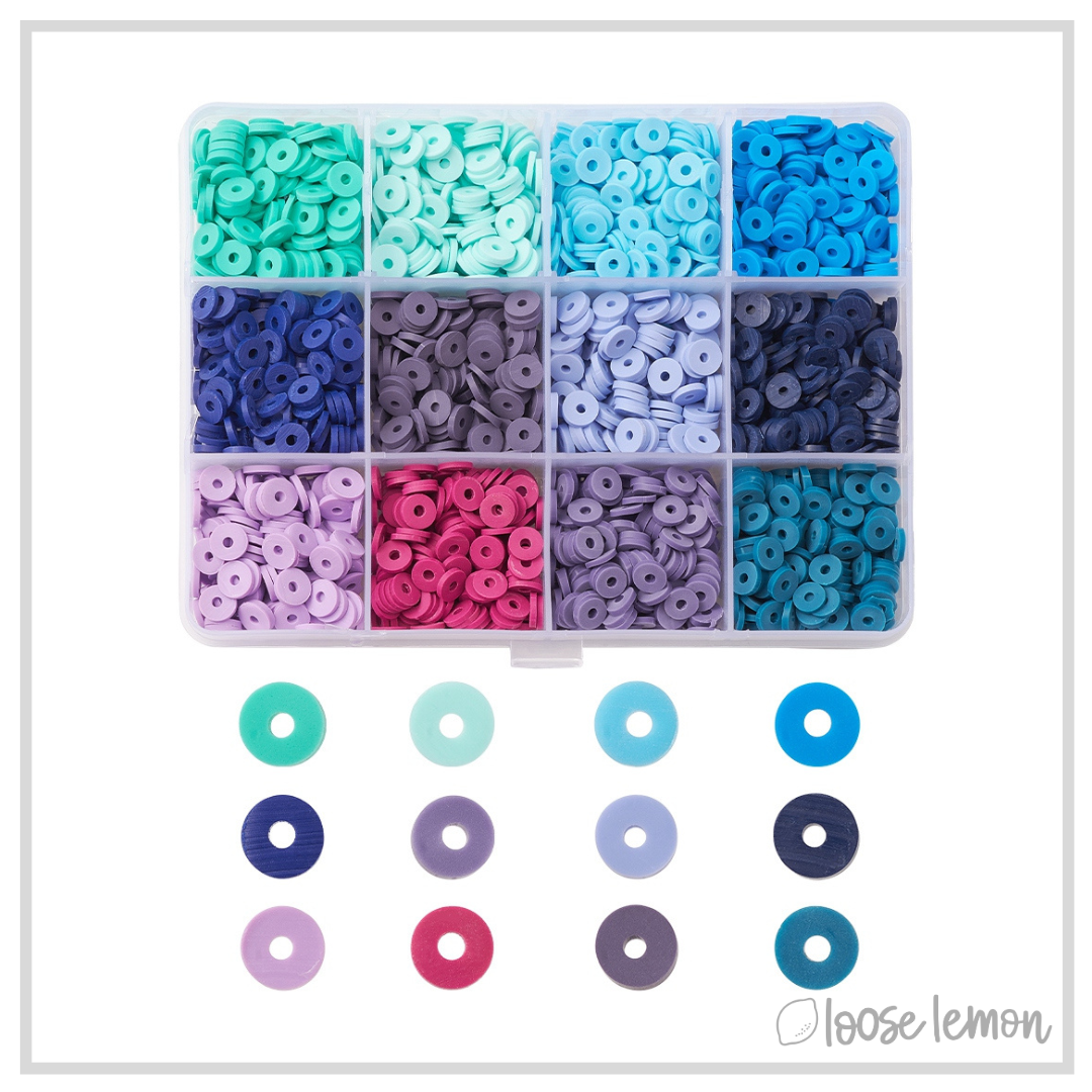 16 Colour Polymer Clay Flat Beads Set (Blue)