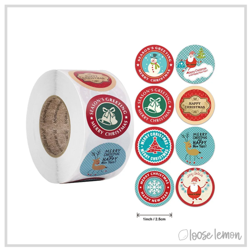 100 Blue/Red Merry Christmas 1" Stickers/Seals