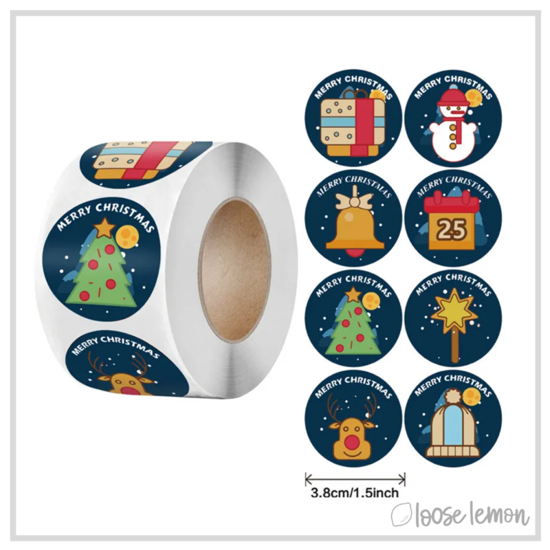 100 Navy Merry Christmas 1.5" (38mm) Stickers/Seals