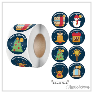 100 Navy Merry Christmas 1.5" (38mm) Stickers/Seals