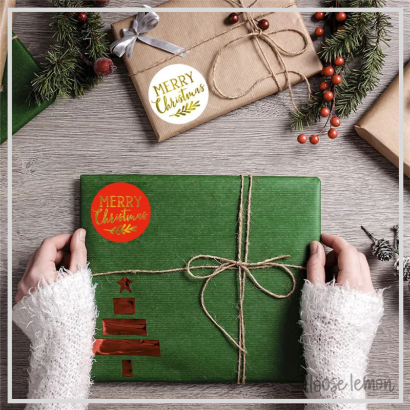 100 Bright Merry Christmas 1.5" (38mm) Foil Stickers/Seals