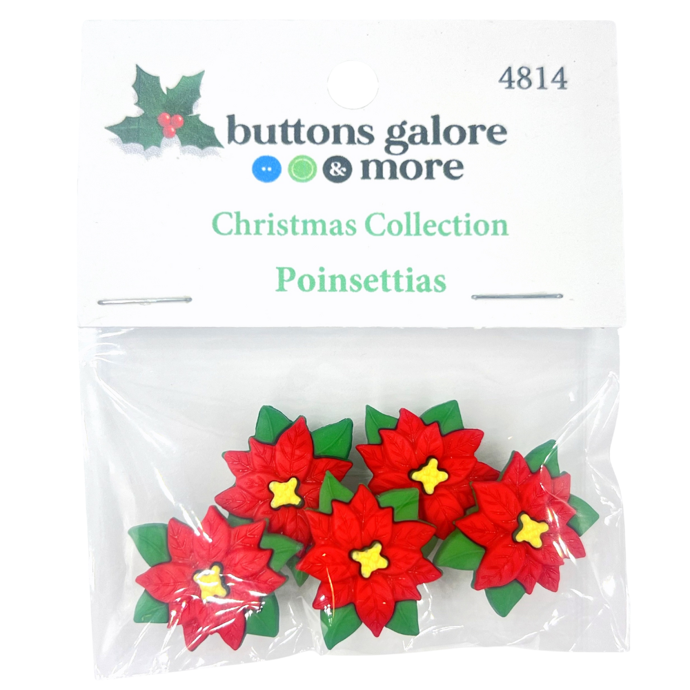 Christmas Buttons x 5 | Poinsettias (Buttons Galore & More) (Copy)