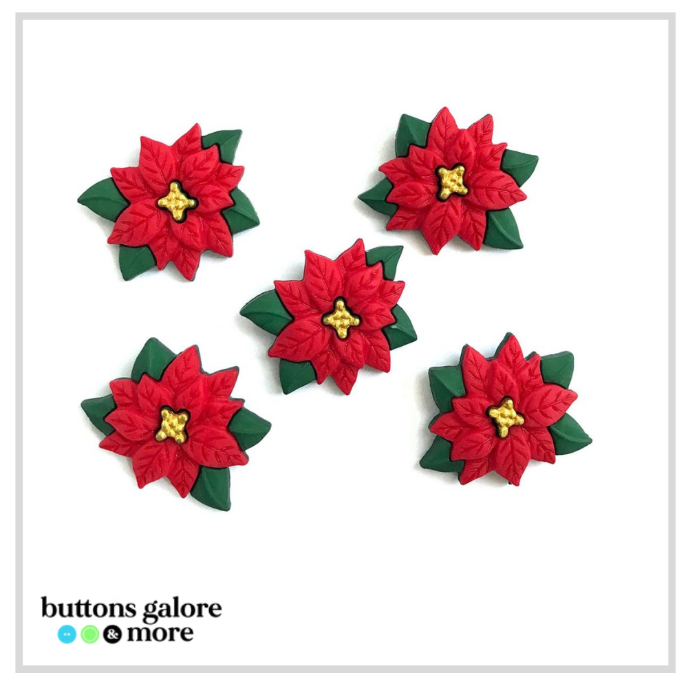 Christmas Buttons x 5 | Poinsettias (Buttons Galore & More) (Copy)