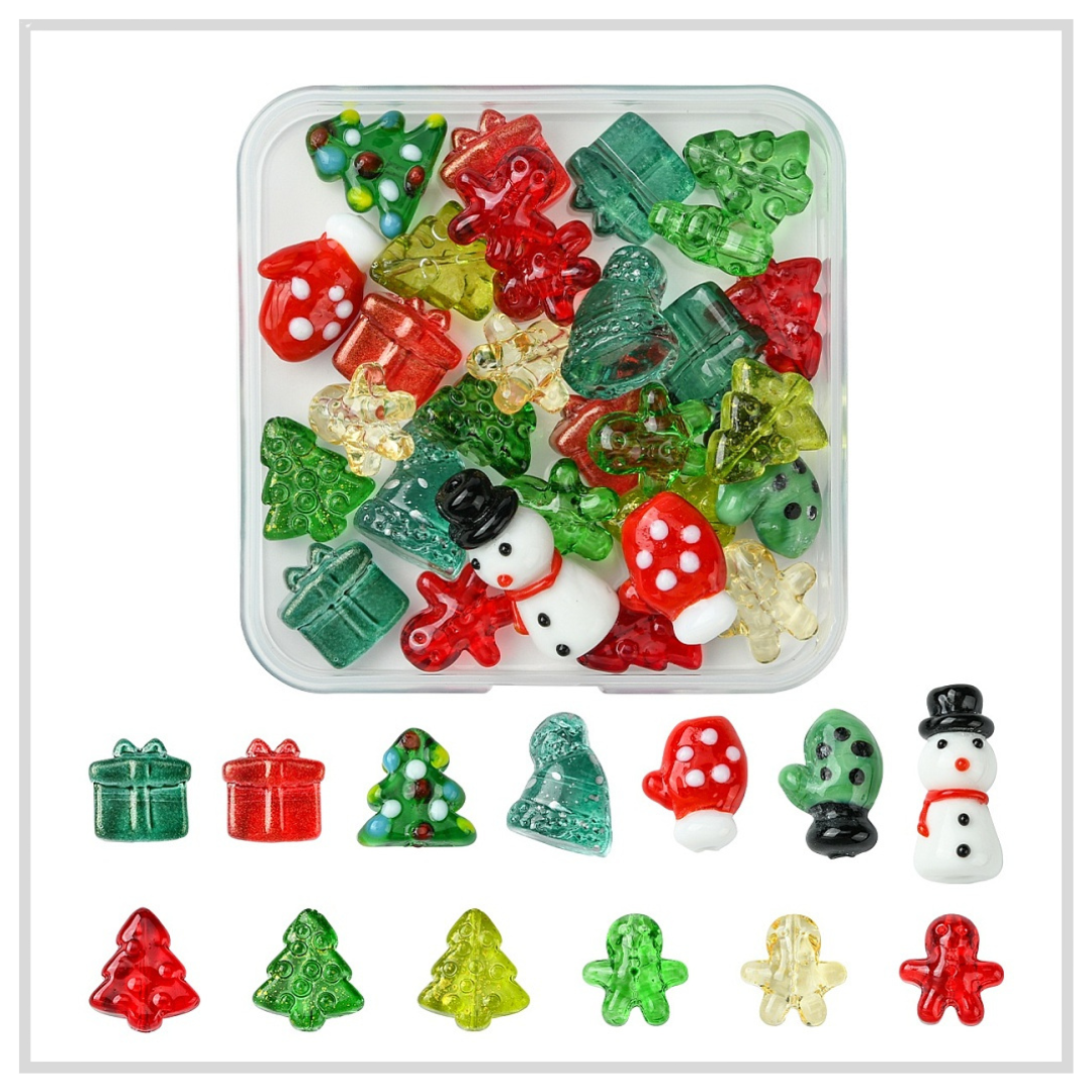 Glass Beads Christmas Set x 30