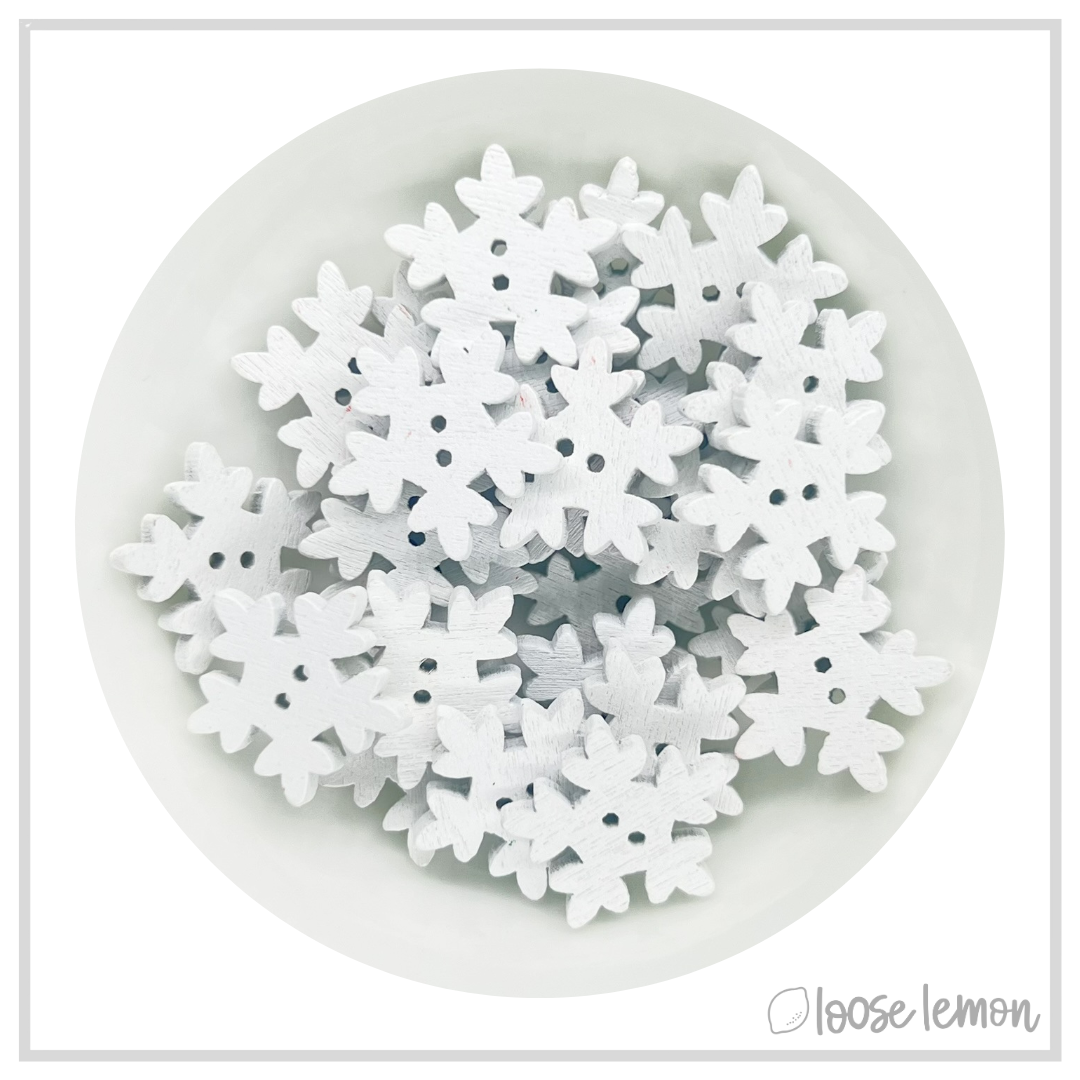 Holiday Buttons x 9 | White Snowflake