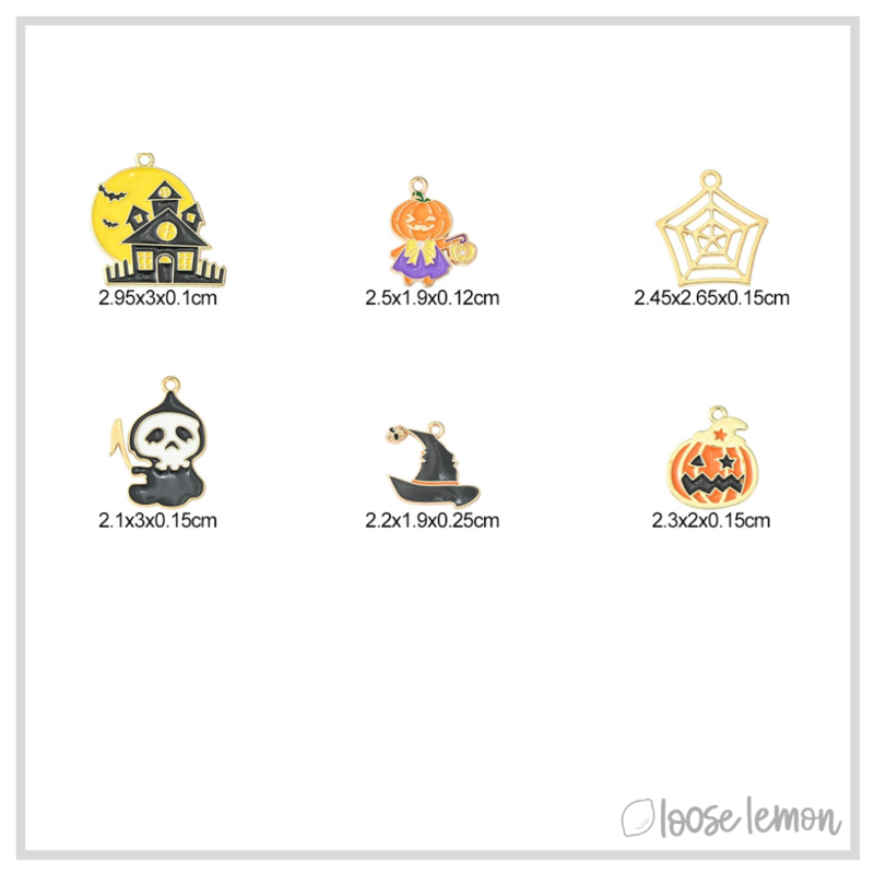 Halloween Enamel Charms x 6 | Pumpkins, Web, Ghost (Set 4)