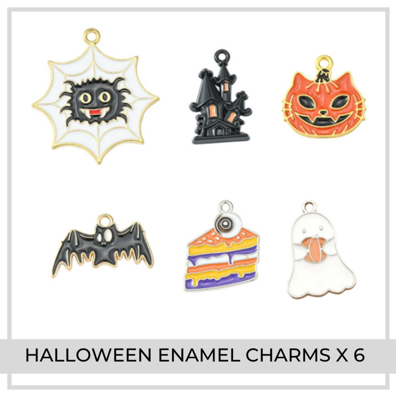 Halloween Enamel Charms x 6 | Pumpkin, Bat, Haunted House (Set 3)