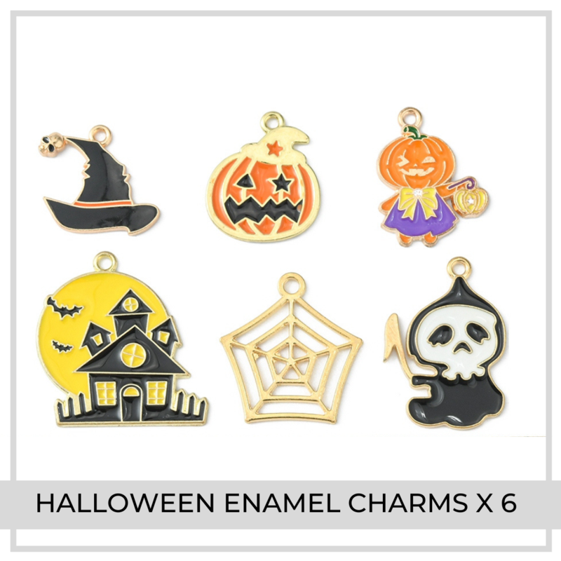 Halloween Enamel Charms x 6 | Pumpkins, Web, Ghost (Set 4)