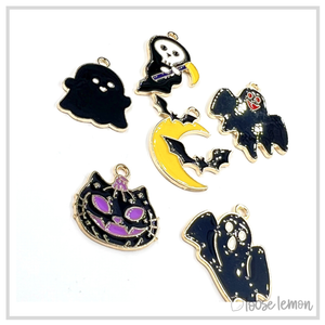 Black Ghost Halloween Charms x 6