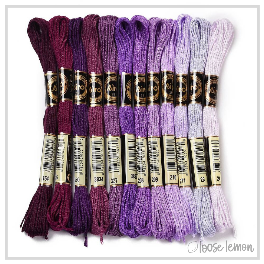 Embroidery Thread Set | 12 Pieces (Purples)