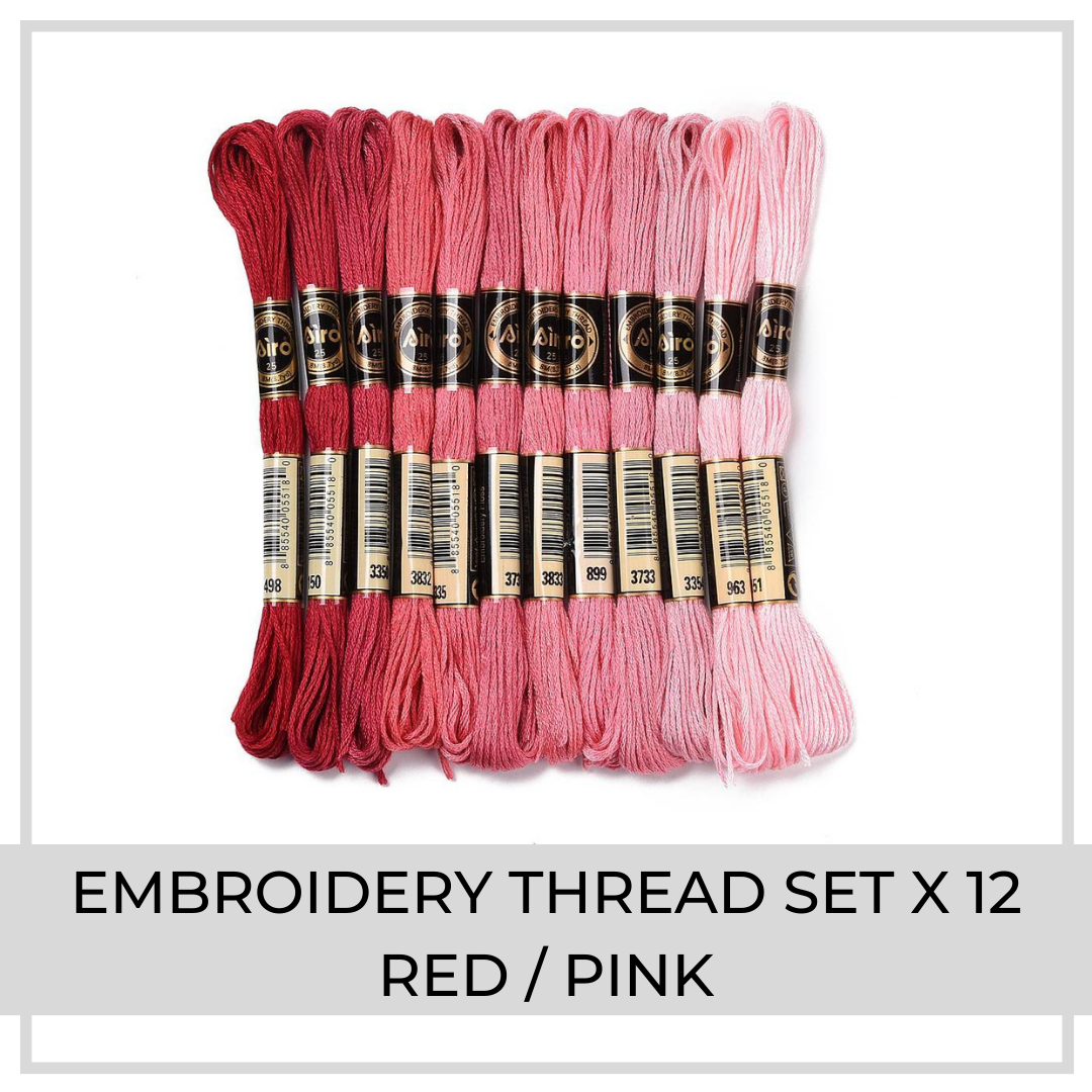 Embroidery Thread Set | 12 Pieces (Pink/Red)