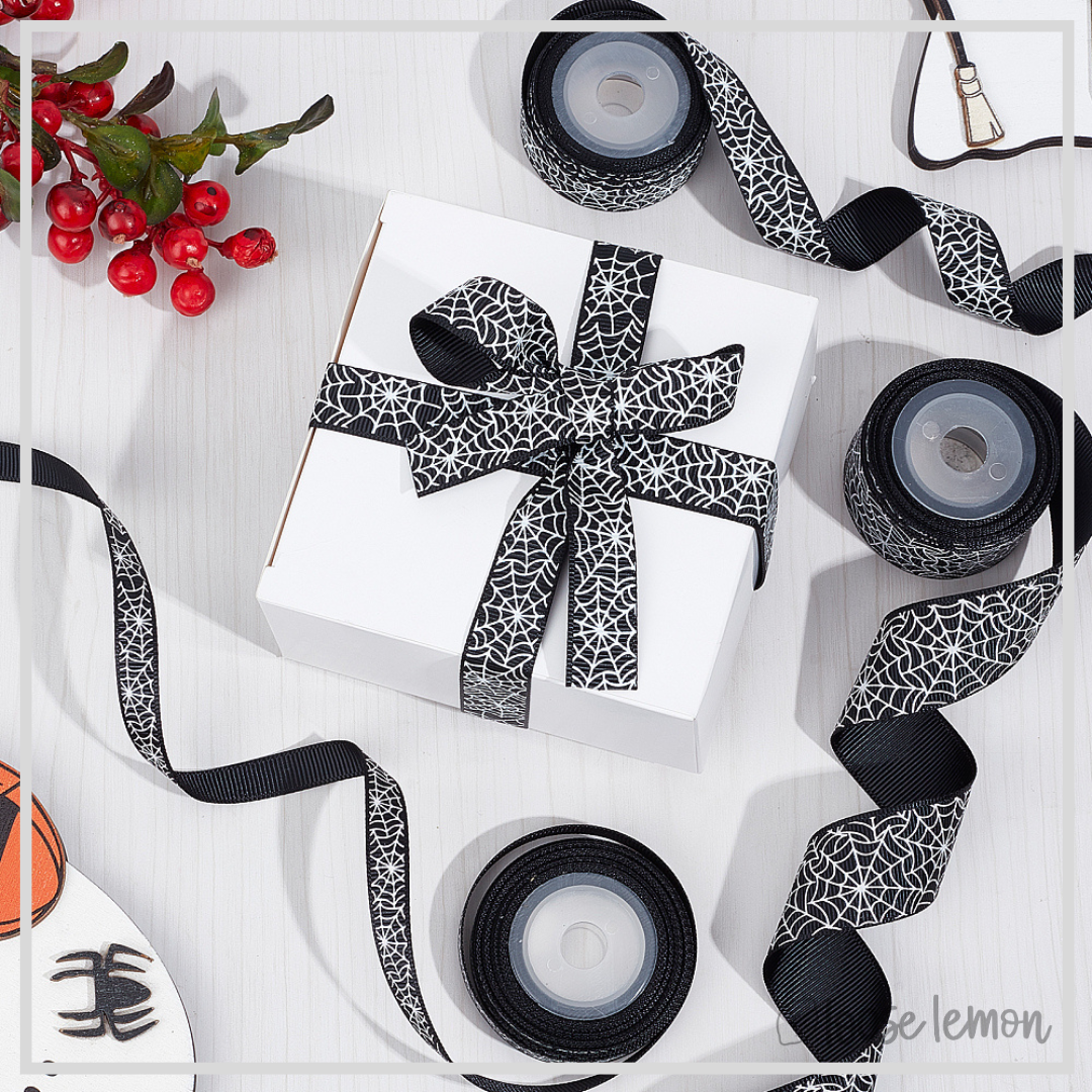 Halloween Ribbon x 3 Spools (Spider Web Black)