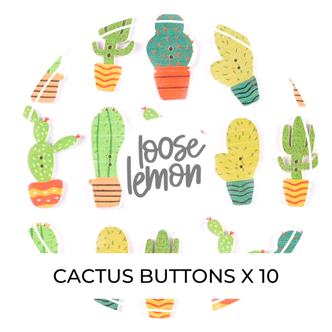 Wooden Cactus Buttons | 10 Pieces