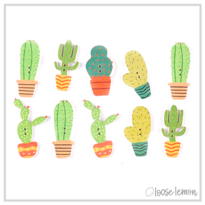 Wooden Cactus Buttons | 10 Pieces