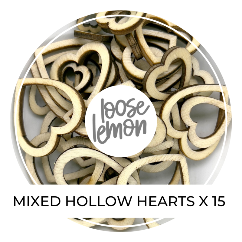 Mixed Hollow Wood Hearts (15 Pieces)