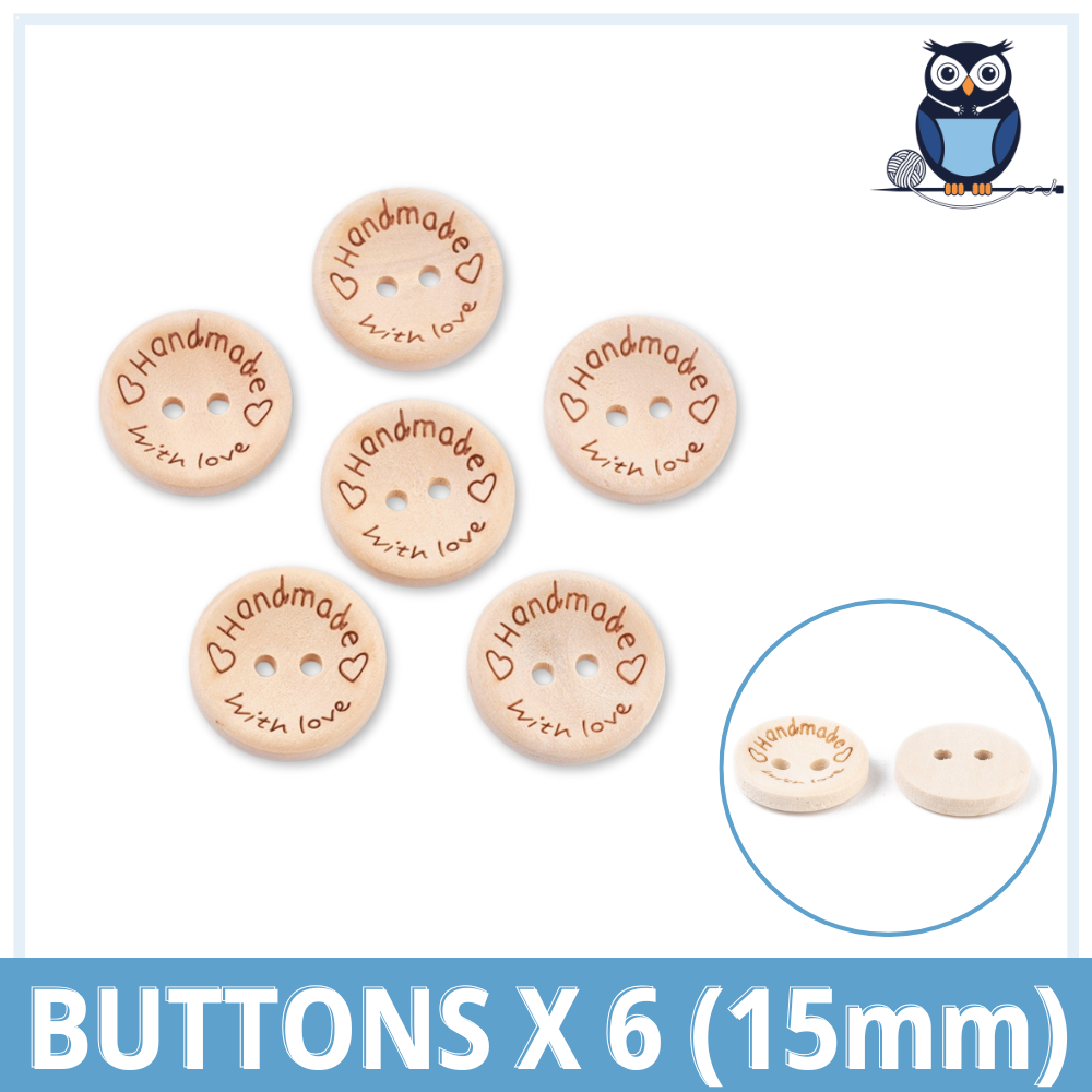 Handmade With Love Buttons x 6 (Small | 15 mm)