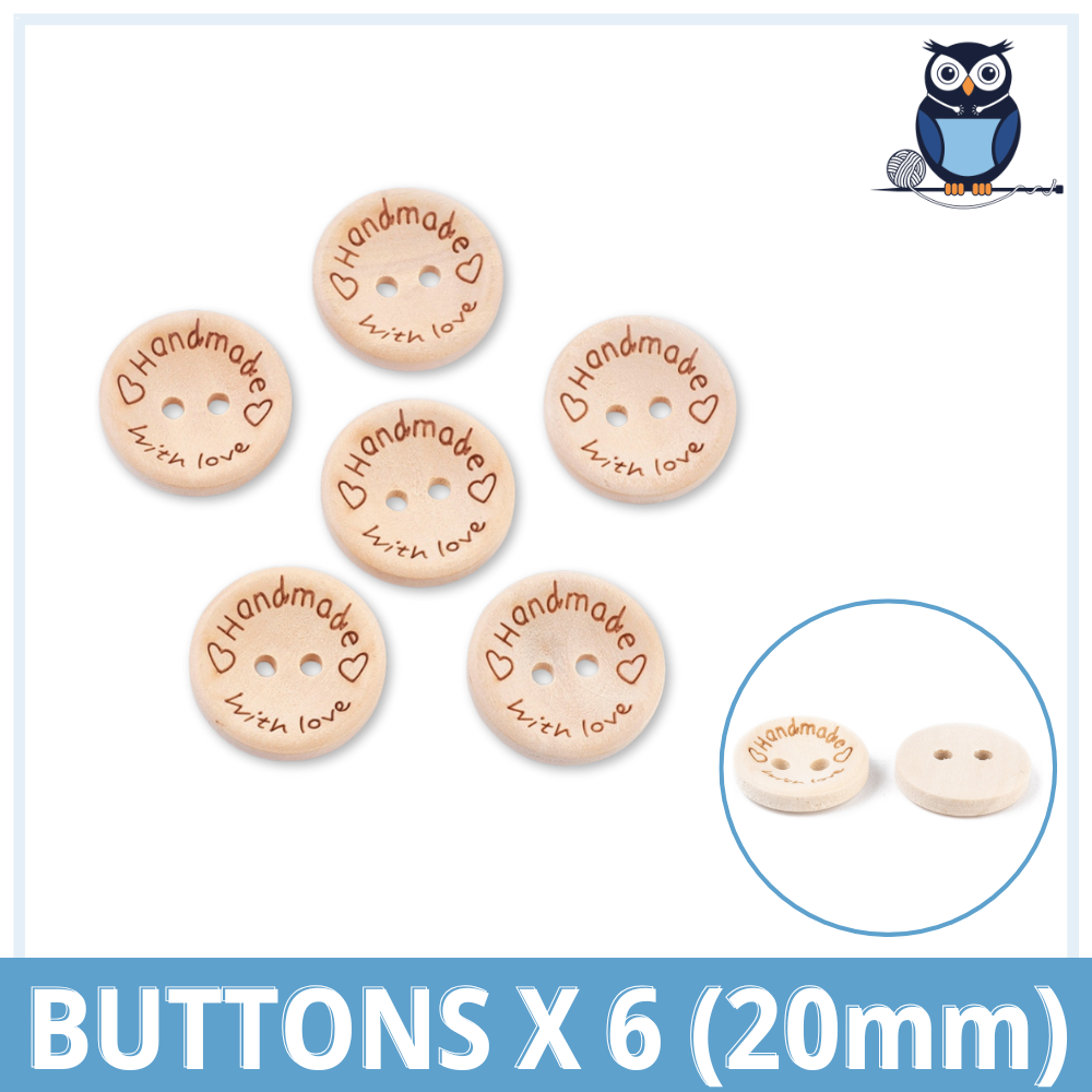 Handmade With Love Buttons x 6 (Medium | 20 mm)