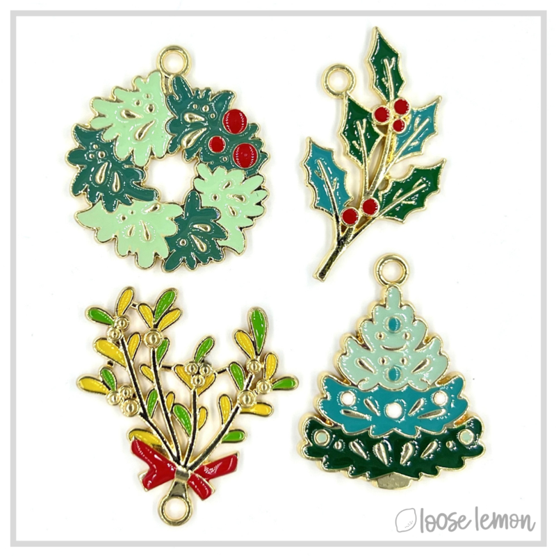 Christmas Floral Enamel x 4