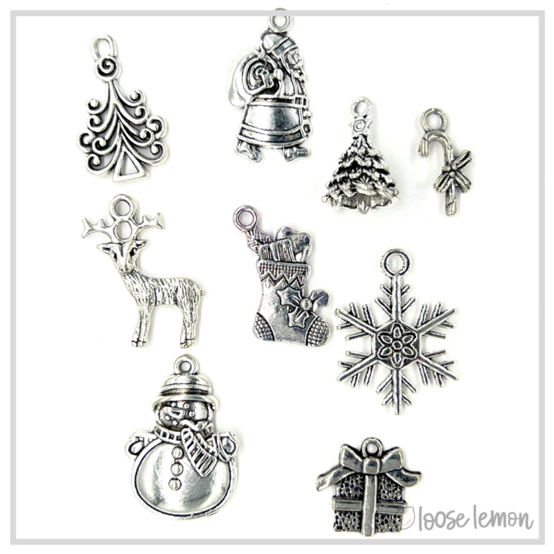 Christmas Silver Charms x 9