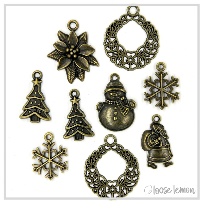 Christmas Bronze Charms x 9