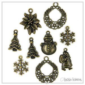 Christmas Bronze Charms x 9