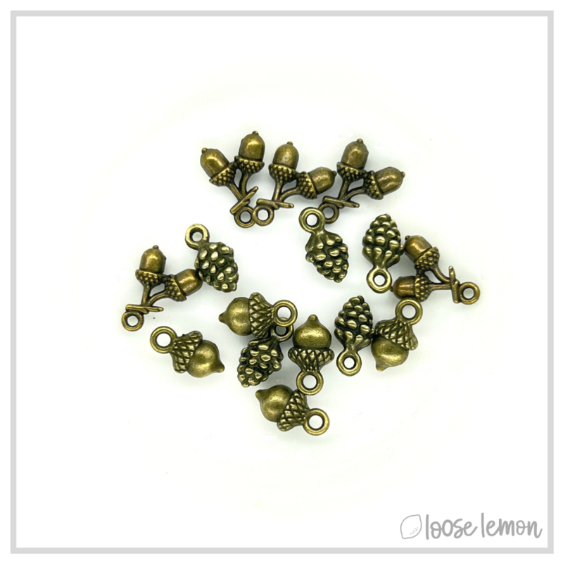 Cones & Acorns Bronze Charms x 15