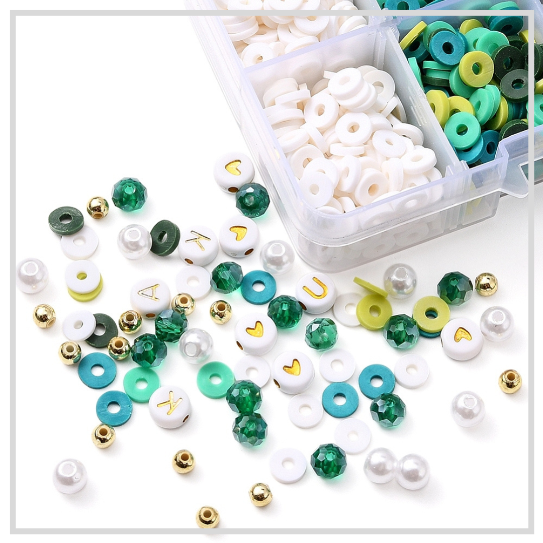 Flat Beads Set (Green) | Heishi / Polymer Clay Bead Set