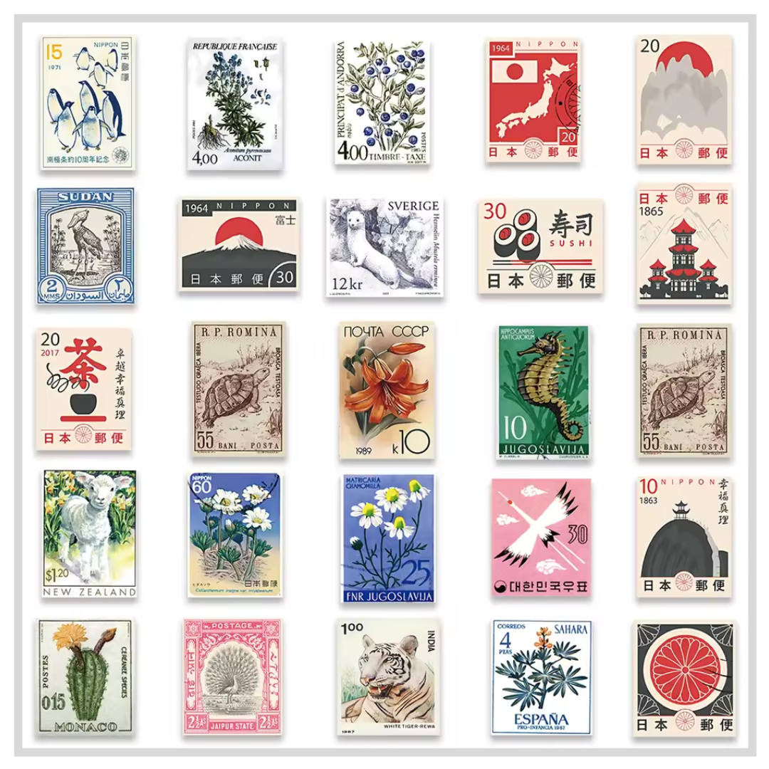 50 Sticker Set | Vintage Travel Stamps