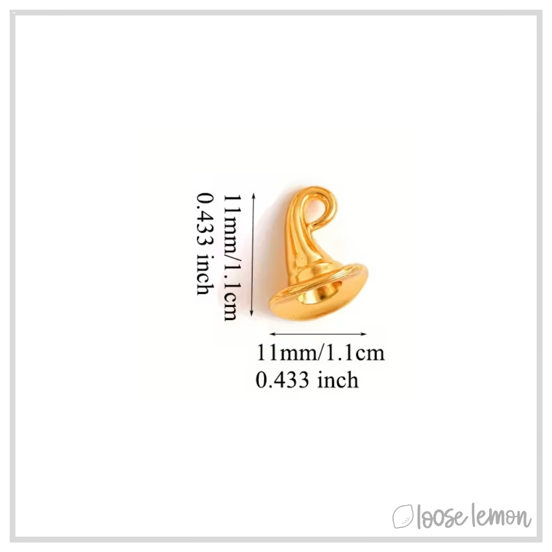 Mini Witch Hat Charms x 6 (Gold)