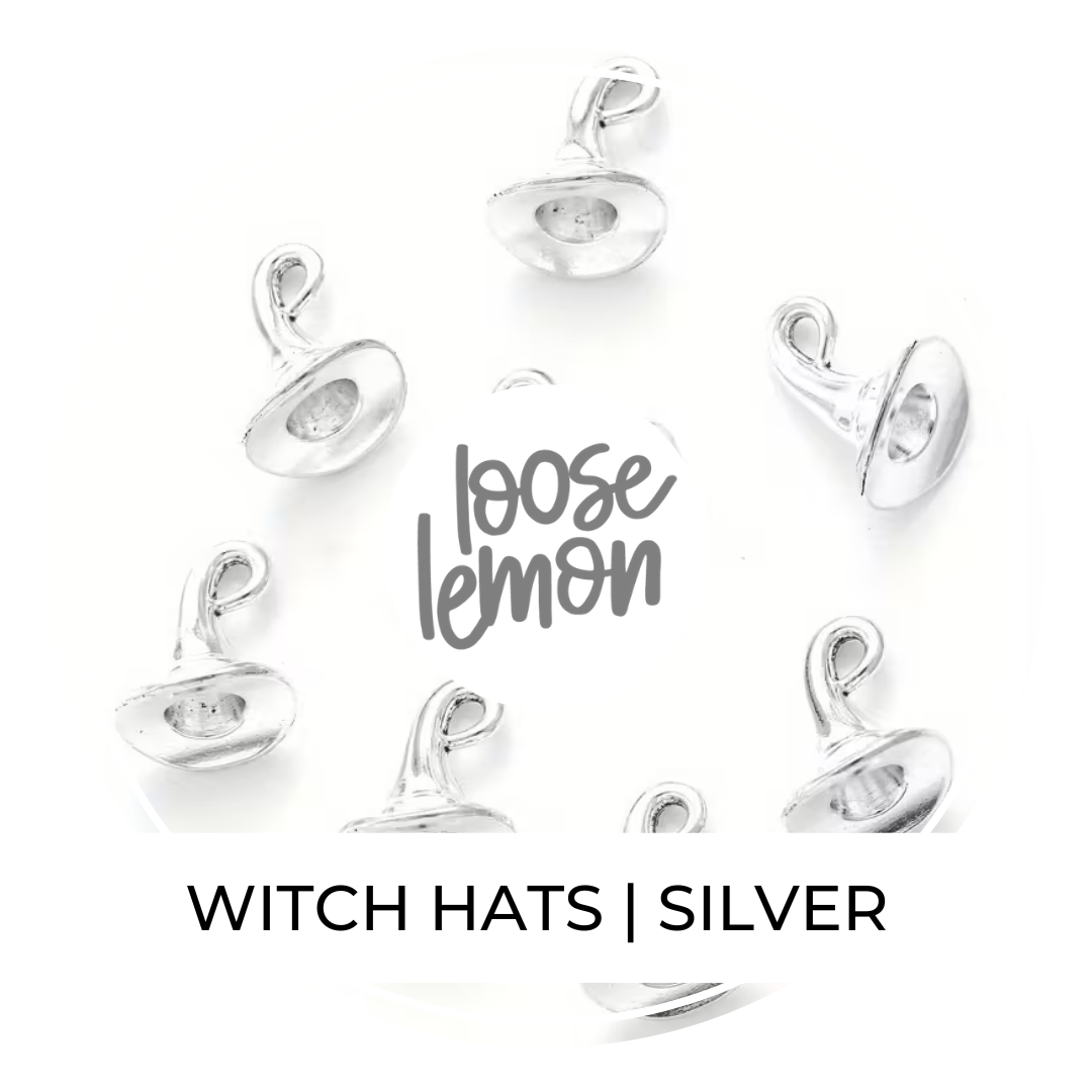 Mini Witch Hat Charms x 6 (Silver)