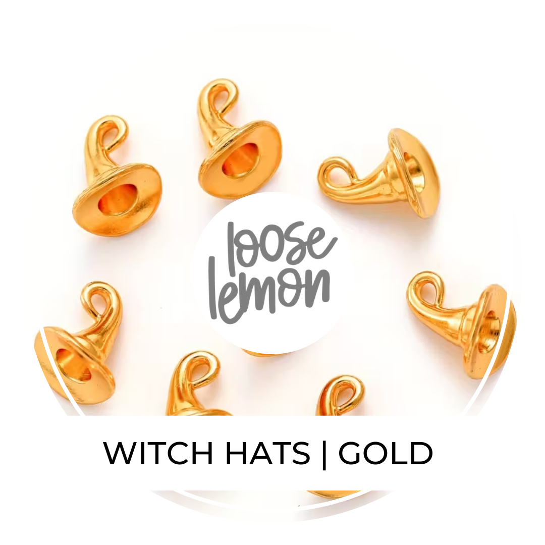 Mini Witch Hat Charms x 6 (Gold)