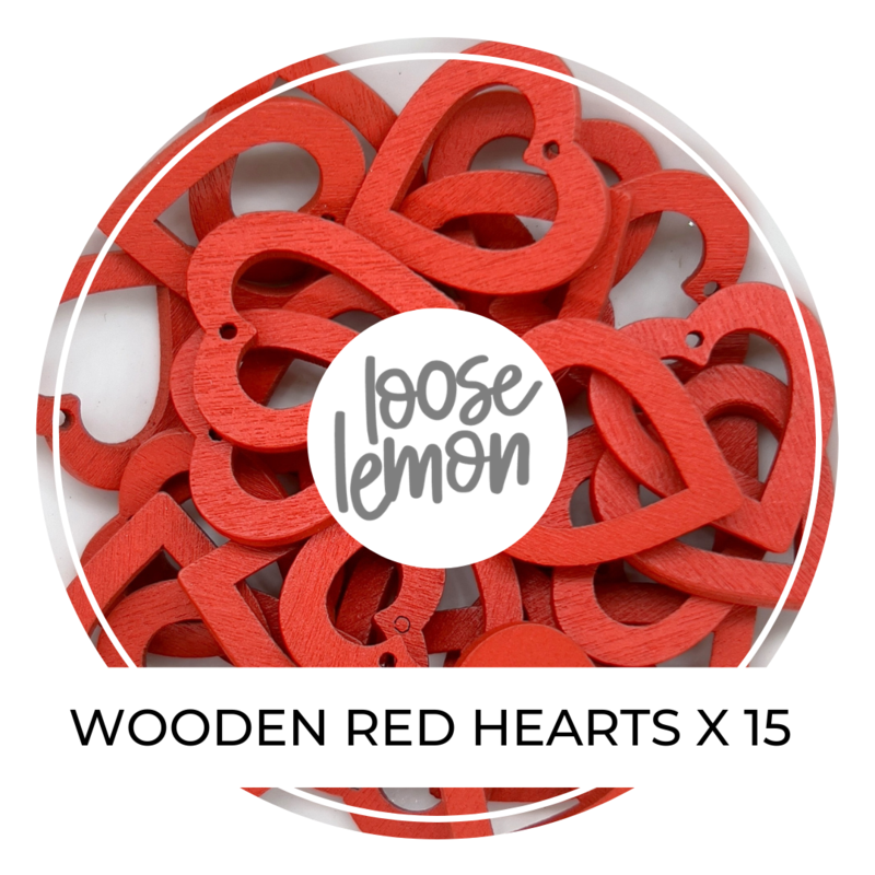 Red Wooden Hearts (15 Pieces)