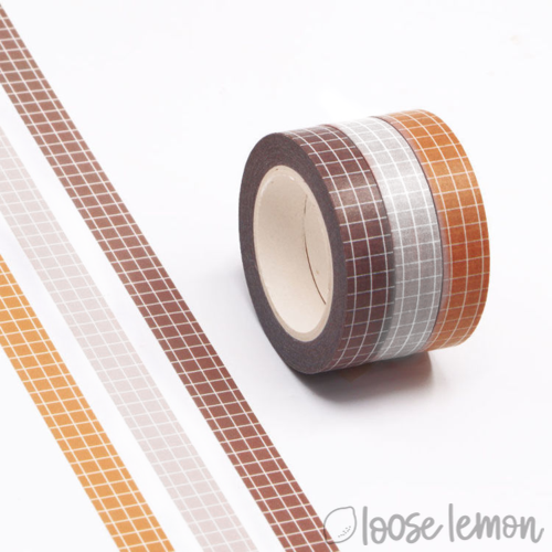 Grid Trio Washi Tape (Brown/Grey)