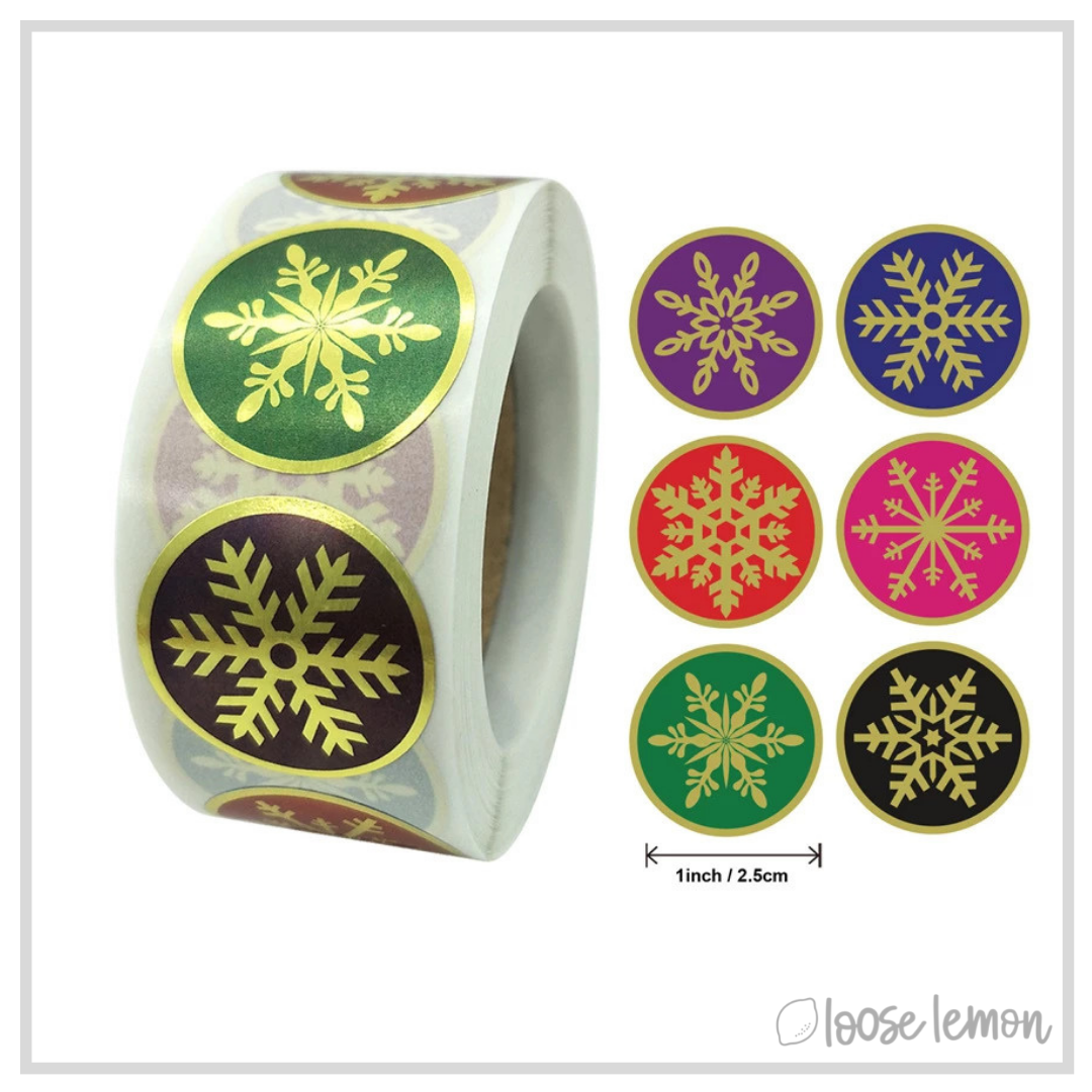 100 Foil Snowflake 1" Stickers/Seals