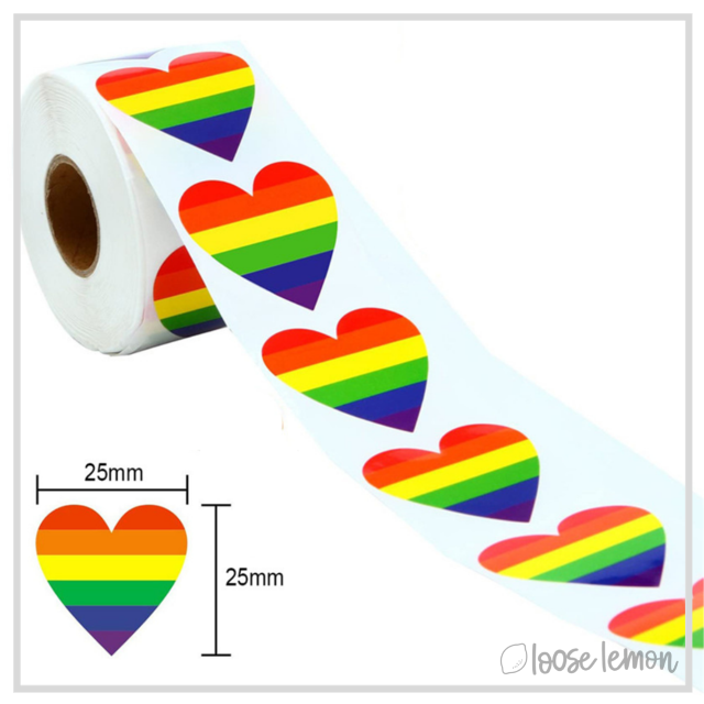 100 Heart (Rainbow) 1" Stickers/Seals