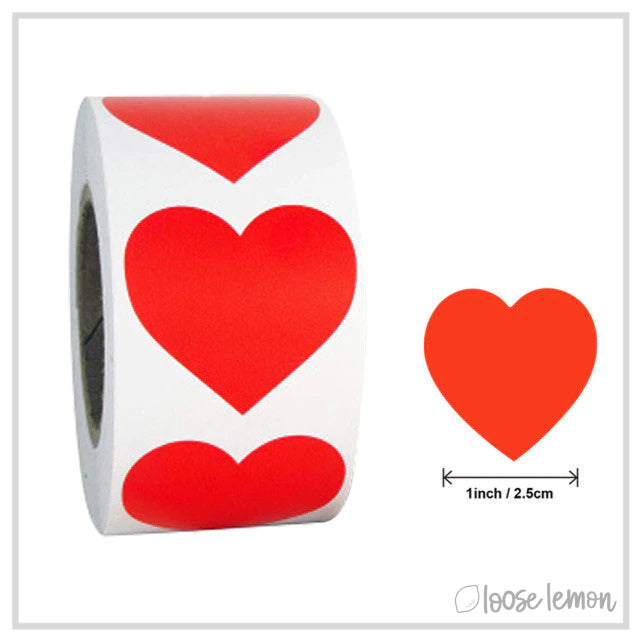 100 Heart (Red) 1" Stickers/Seals