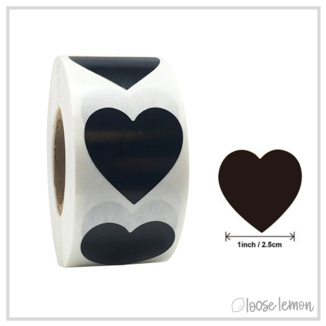 100 Heart (Black) 1" Stickers/Seals
