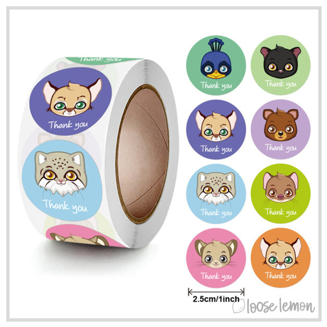 100 Thank You Animals 1" Stickers/Seals