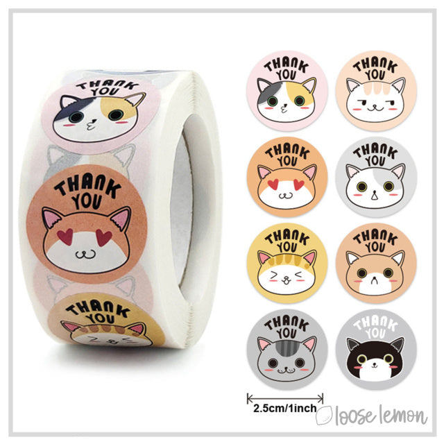 100 Thank You Cats 1" Stickers/Seals